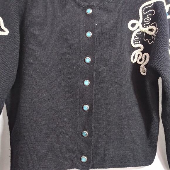 Vintage Joveil Black Embellished Jeweled Button Front Artsy Ornate Cardigan S - Picture 4 of 12